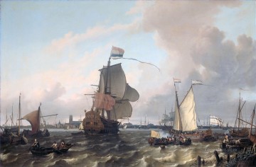 Het oorlogsschip El buque de guerra Brielle en el Maas antes de Rotterdam Ludolf Backhuysen 1689 Pinturas al óleo